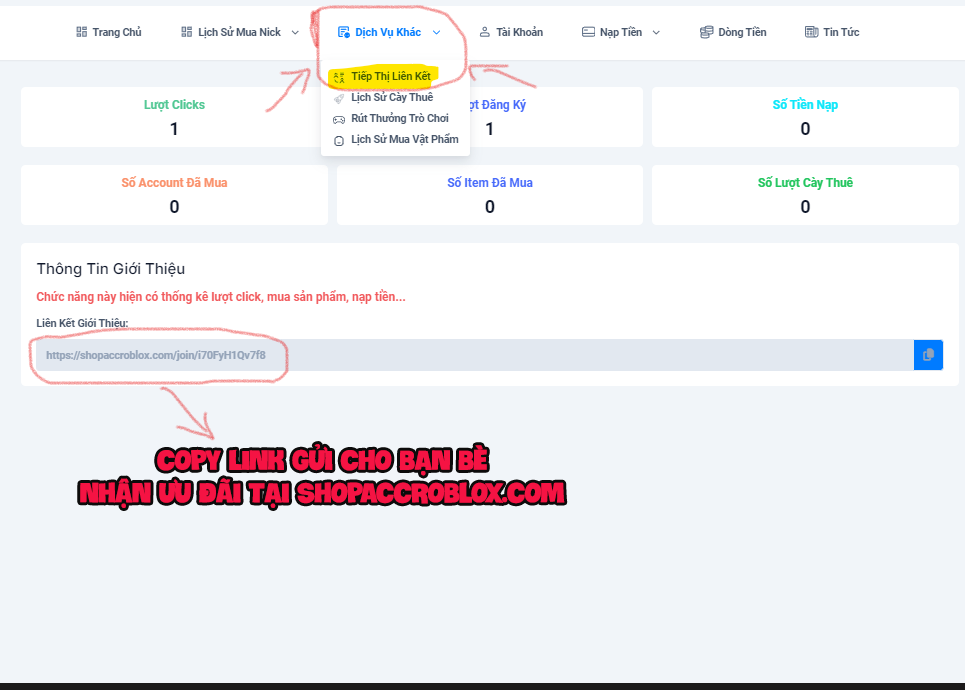 HƯỚNG DẪN GIỚI THIỆU BẠN BÈ VÀ NHẬN ƯU ĐÃI TỪ SHOPACCROBLOX.COM